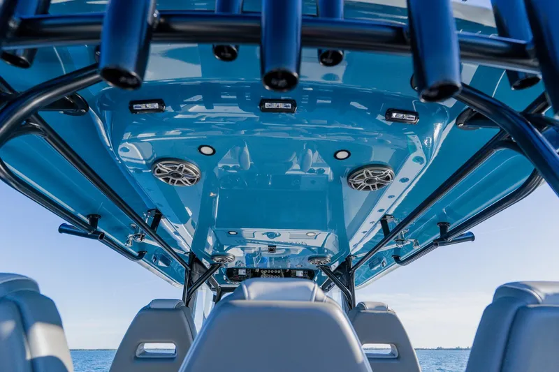 Reel Blessed Yacht Photos Pics Interior view of 2025 Freeman 42LR boat, showcasing sleek design and modern features.