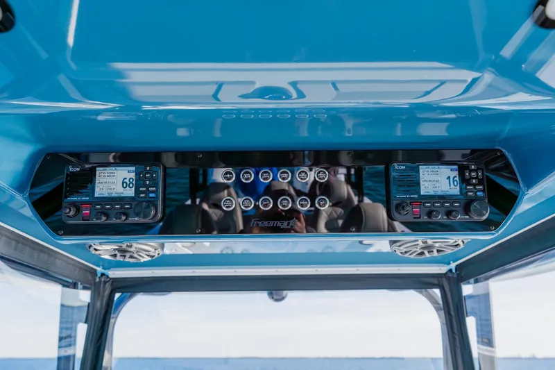 Reel Blessed Yacht Photos Pics Freeman 42LR 2025 boat dashboard with advanced navigation controls and displays.