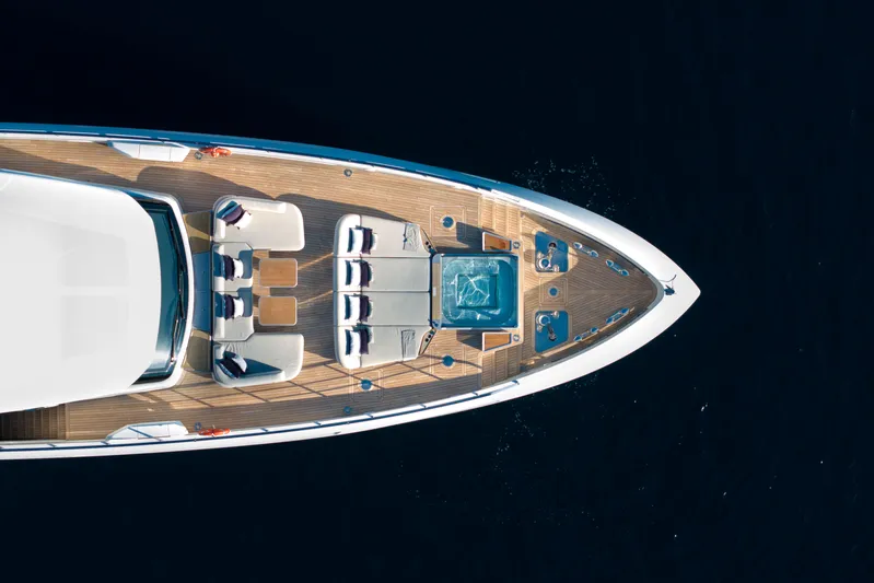 Ocean One Yacht Photos Pics Top view of 2022 Azimut Grande 36M yacht with deck seating and jacuzzi.