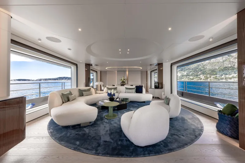 Ocean One Yacht Photos Pics Luxurious interior of 2022 Azimut Grande 36M yacht with panoramic ocean views.