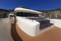 Custom C.boat 27 SC yacht, 2011 model, docked with scenic city backdrop.