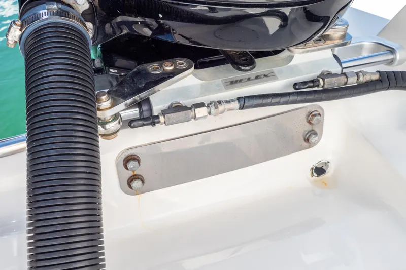  Yacht Photos Pics Close-up of 2015 Intrepid 400 Center Console boat engine components.