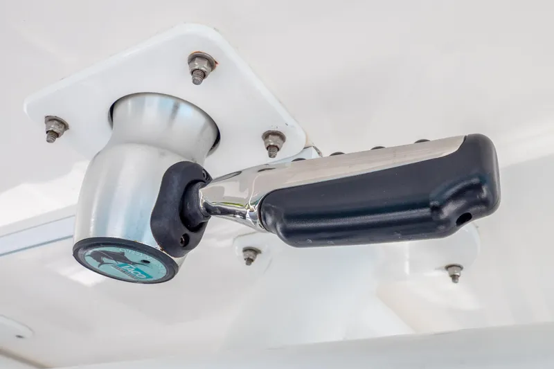  Yacht Photos Pics Close-up of a 2015 Intrepid 400 Center Console boat handle mechanism.