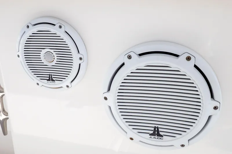  Yacht Photos Pics White JL Audio speakers on a 2015 Intrepid 400 Center Console boat.