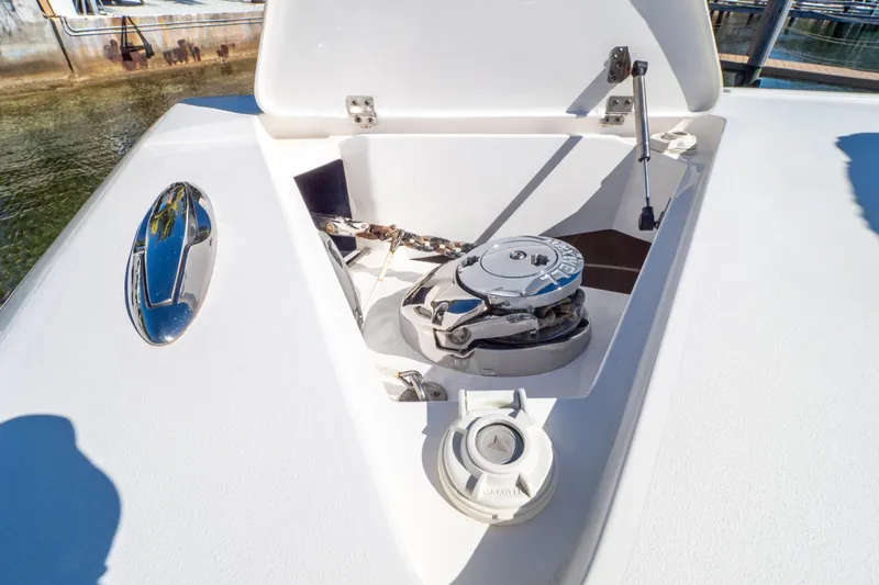  Yacht Photos Pics 2015 Intrepid 400 Center Console anchor compartment with winch and chain.
