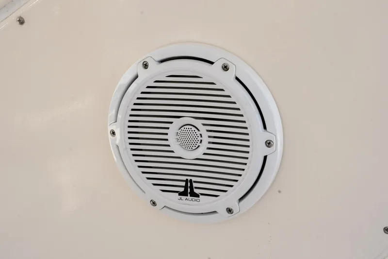 The Real D Yacht Photos Pics White JL Audio speaker on 2013 Azimut 60 Flybridge yacht.