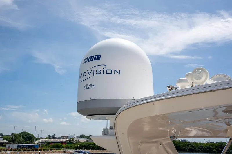 The Real D Yacht Photos Pics Azimut 60 Flybridge 2013 yacht with KVH TracVision satellite dome.