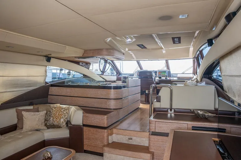 The Real D Yacht Photos Pics Luxurious interior of 2013 Azimut 60 Flybridge yacht with elegant seating and modern design.