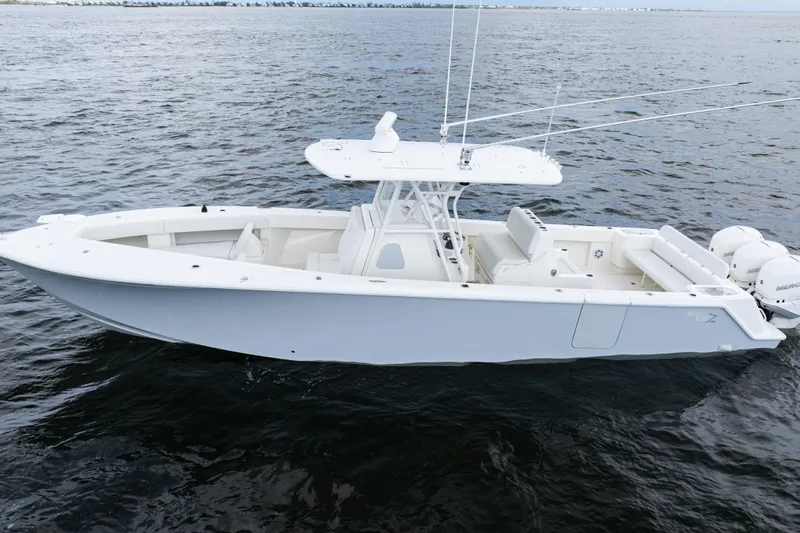  Yacht Photos Pics 2017 SeaVee 370z boat on open water, featuring sleek design and powerful engines.