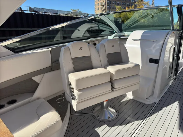 The Good Life Yacht Photos Pics 2019 Four Winns H350 boat interior with plush seating and modern design.