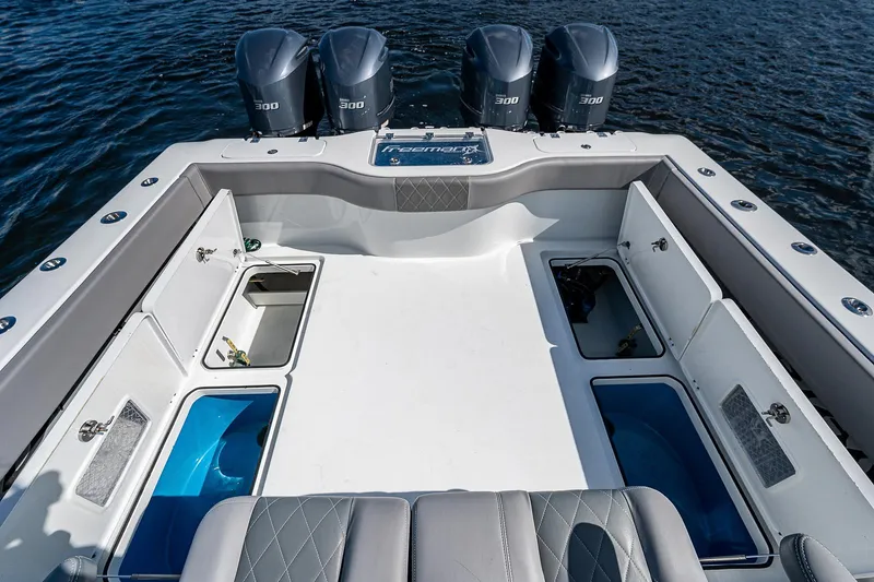 No Woke Zone Yacht Photos Pics 2019 Freeman 37 boat with four 300 horsepower engines and spacious deck.