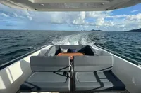 Sleek Nimbus T11 boat interior with ocean view, 2022 model.