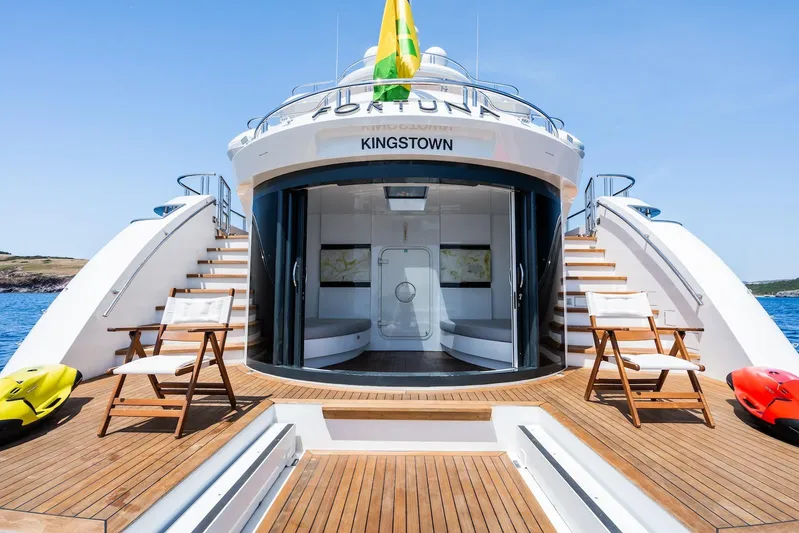 Fortuna Yacht Photos Pics Luxurious 2022 CMB Yachts CMB 47 with elegant deck and seating area.