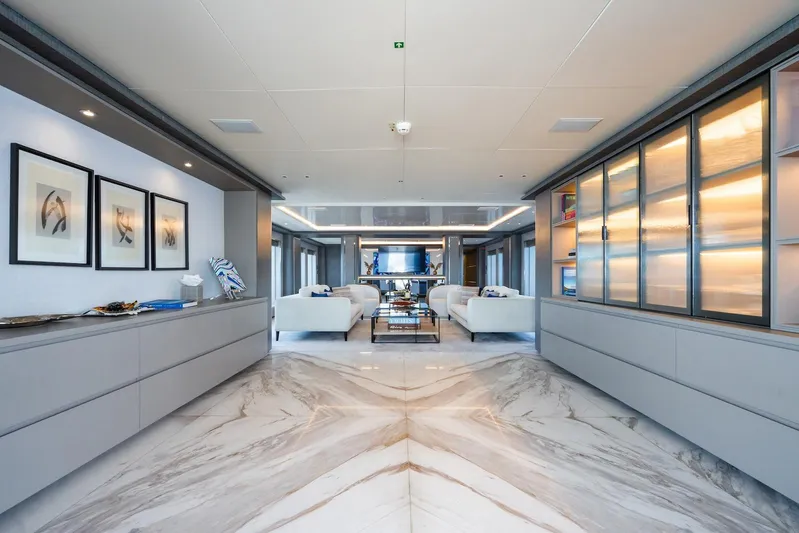 Fortuna Yacht Photos Pics Luxurious interior of 2022 CMB Yachts CMB 47 with elegant decor and modern furnishings.
