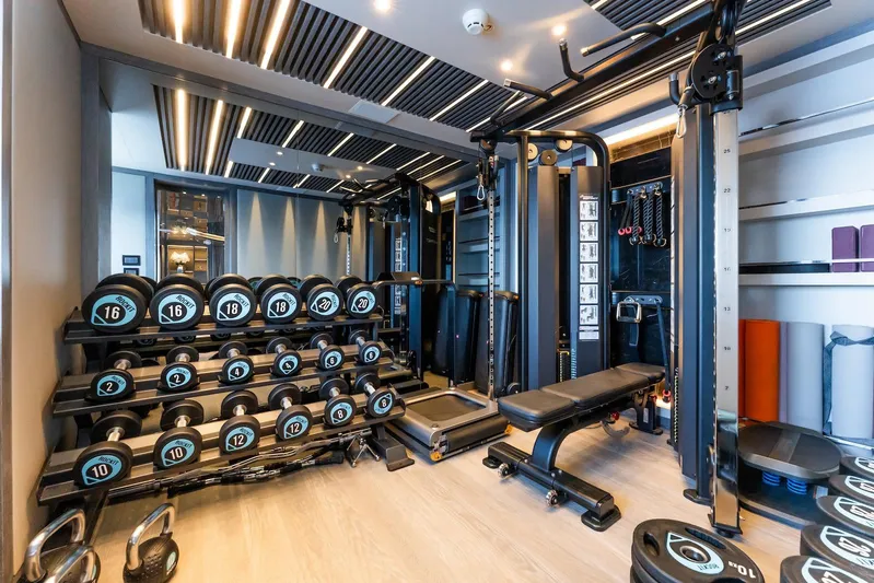 Fortuna Yacht Photos Pics Luxury yacht gym with modern equipment, CMB Yachts CMB 47, 2022 model.