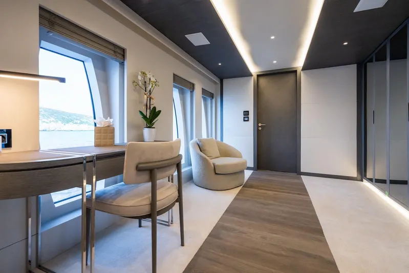 Fortuna Yacht Photos Pics Luxurious interior of 2022 CMB Yachts CMB 47, featuring modern design and elegant furnishings.