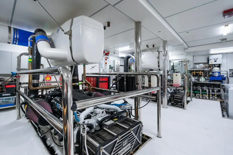 Fortuna Yacht Photos Pics Engine room of 2022 CMB Yachts CMB 47, featuring advanced marine equipment and systems.