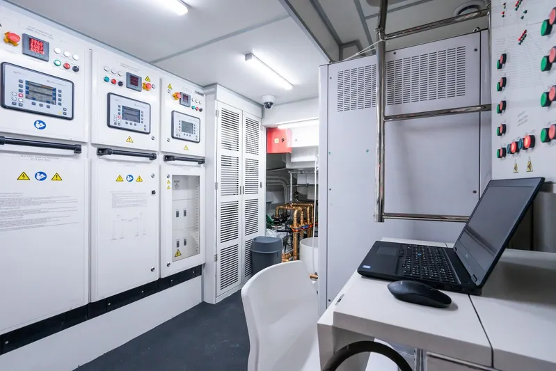 Fortuna Yacht Photos Pics Control room of 2022 CMB Yachts CMB 47 with panels and laptop.