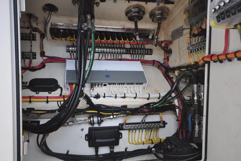  Yacht Photos Pics Electrical wiring and components inside a 2020 SeaVee 290B boat.