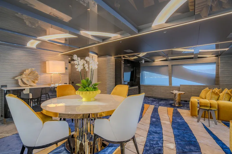 Charisma Yacht Photos Pics Luxurious interior of 2015 Benetti Fast 125 yacht with modern decor and elegant furnishings.