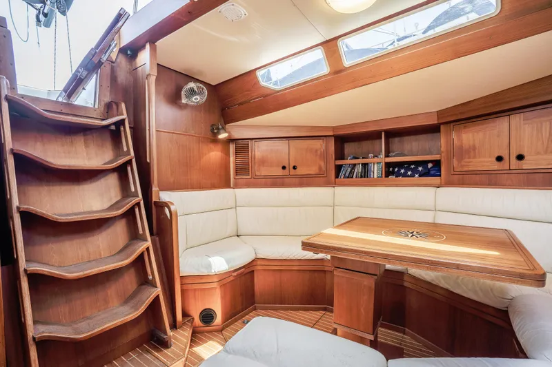 Hasard III Yacht Photos Pics View out of companionway aft