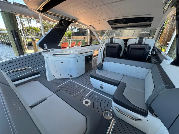 Yacht Photos Pics 2022 Galeon 325 GTO luxury yacht interior with modern seating and sleek design.