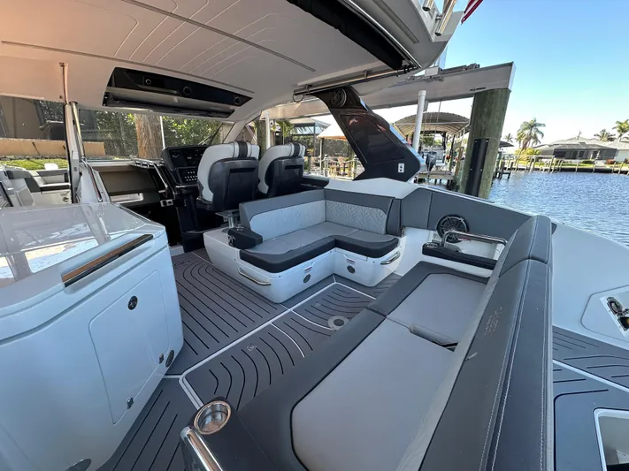  Yacht Photos Pics 2022 Galeon 325 GTO luxury yacht interior with modern seating and sleek design.
