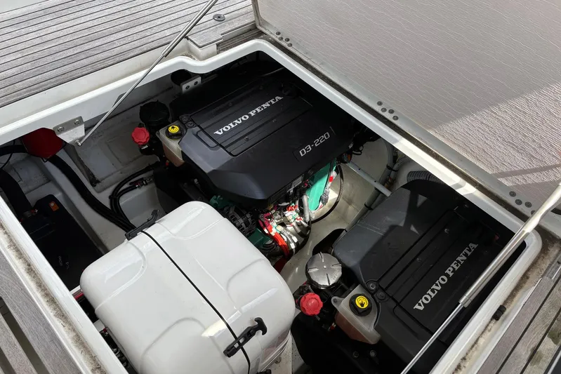  Yacht Photos Pics Engine compartment of 2019 Jeanneau NC 33 with Volvo Penta D3-220 engines.