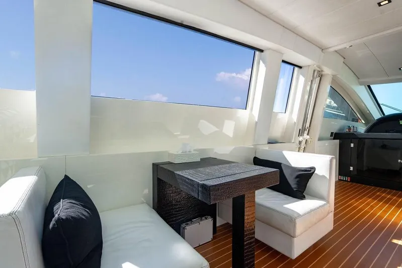 Venture Yacht Photos Pics Luxurious interior of 2007 Arno Leopard 31 yacht with elegant seating and ocean view.