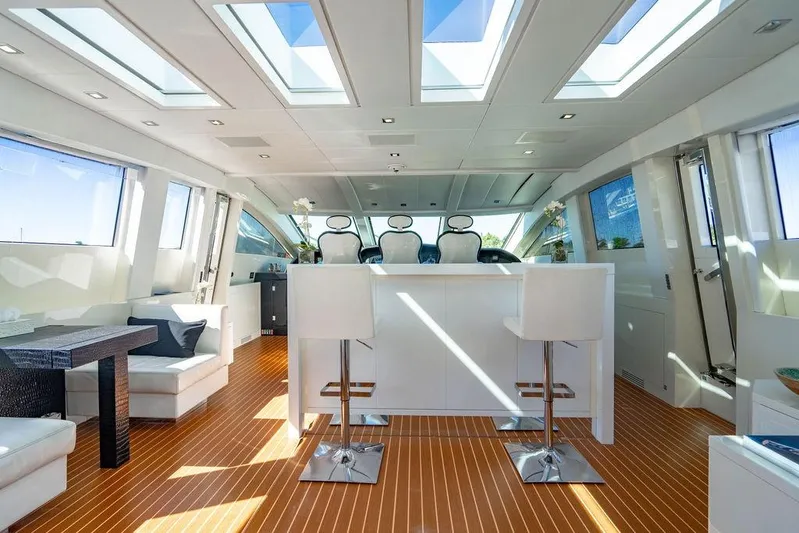 Venture Yacht Photos Pics Luxurious interior of 2007 Arno Leopard 31 yacht with modern seating and skylights.
