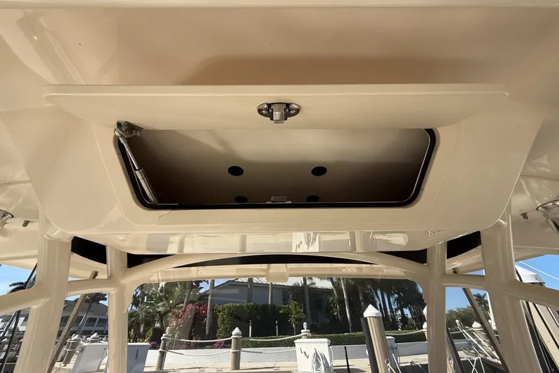 Yacht Photos Pics 2020 Grady-White Canyon 326 boat interior storage compartment, open and visible from below.