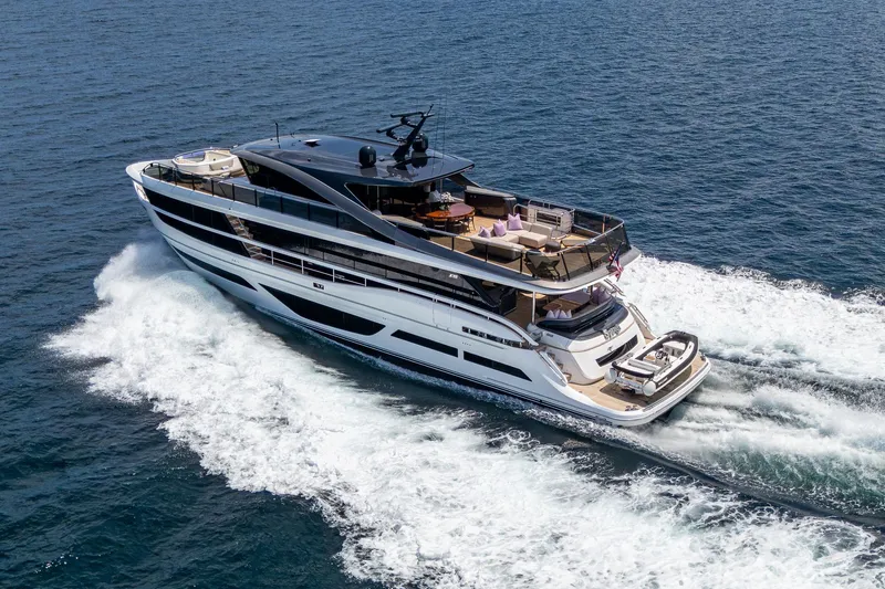  Yacht Photos Pics Luxury 2022 Princess X95 yacht cruising on open sea.