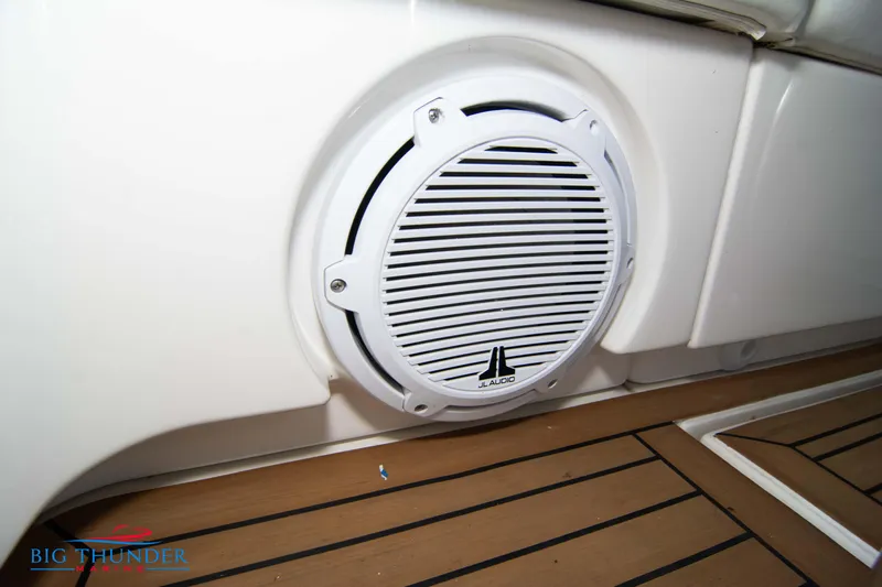  Yacht Photos Pics Close-up of a JL Audio speaker on a 2010 Sea Ray 470 Sundancer boat.