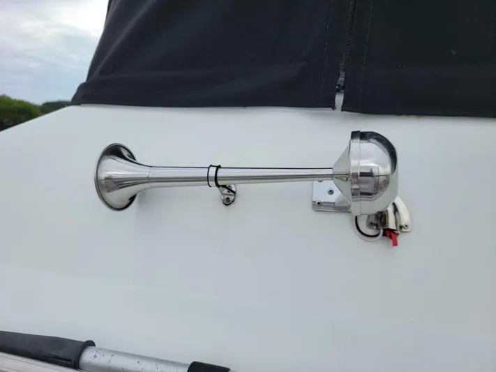 All In Yacht Photos Pics Close-up of a boat horn on a 2003 Robertson & Caine Lion 46 yacht.