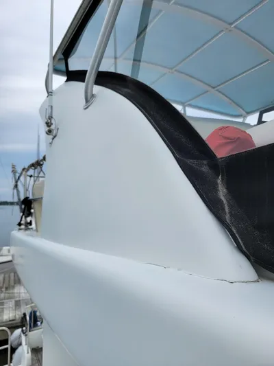 All In Yacht Photos Pics Close-up of 2003 Lion Robertson & Caine Lion 46 yacht exterior detail.