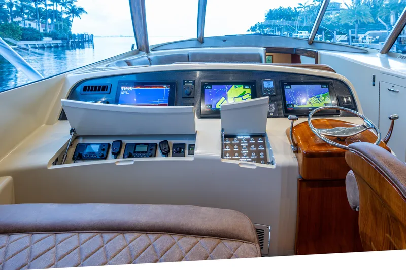 Flying B Yacht Photos Pics Helm of 2018 French Yachts Custom Express Sportfish with advanced navigation displays.
