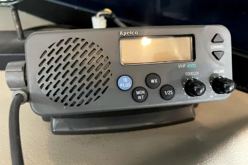 Yeah Buddy Yacht Photos Pics VHF marine radio on 2001 Bayliner 3988 Command Bridge Motoryacht dashboard.