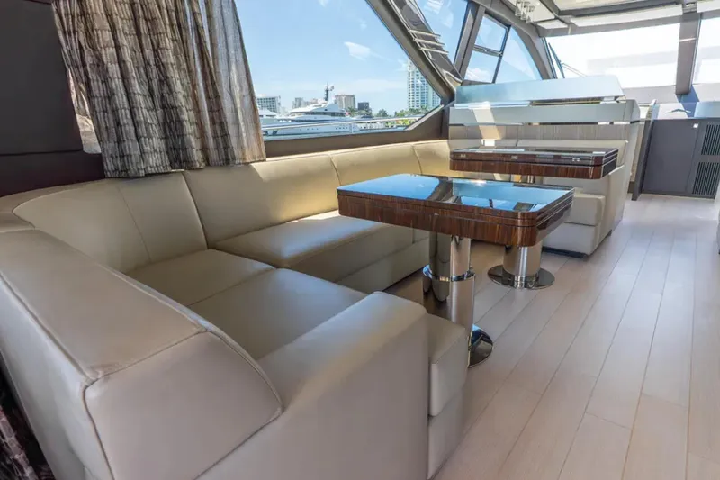 No Name Yacht Photos Pics Luxurious interior of 2019 Azimut S7 yacht with elegant seating and modern design.