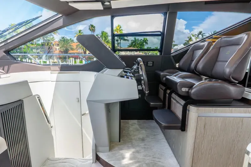 No Name Yacht Photos Pics 2019 Azimut S7 yacht interior with modern helm and luxurious seating.