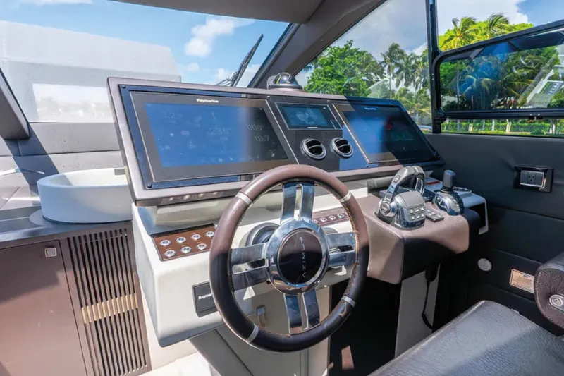 No Name Yacht Photos Pics Cockpit of 2019 Azimut S7 yacht with advanced navigation controls and displays.