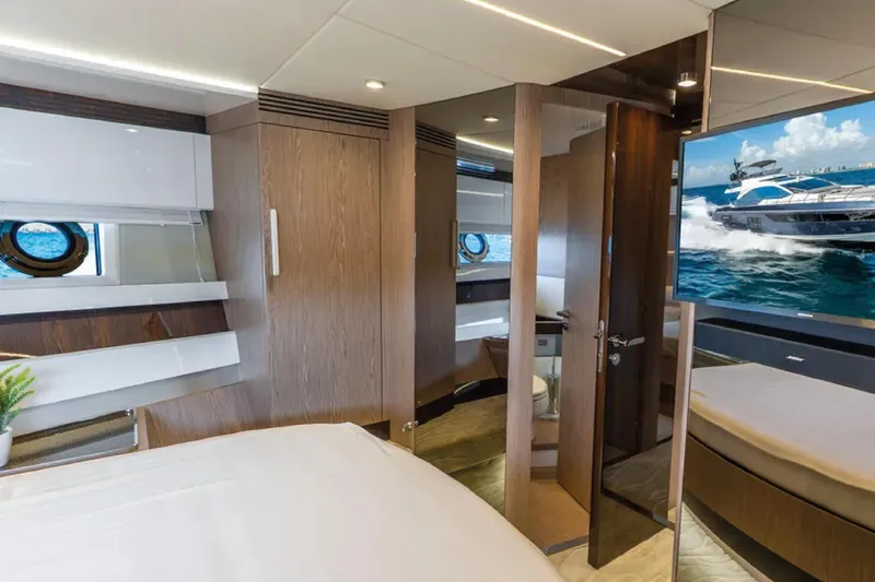 No Name Yacht Photos Pics Luxurious interior of 2019 Azimut S7 yacht with modern design and ocean view.