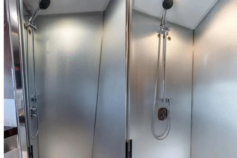 No Name Yacht Photos Pics Shower area in 2019 Azimut S7 yacht, featuring modern fixtures and sleek design.