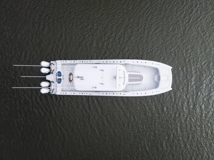  Yacht Photos Pics Aerial view of 2023 Freeman 43 boat on water.