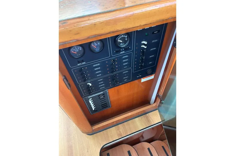 Dos Yacht Photos Pics Control panel of a 2005 Lagoon 440 yacht with gauges and switches.