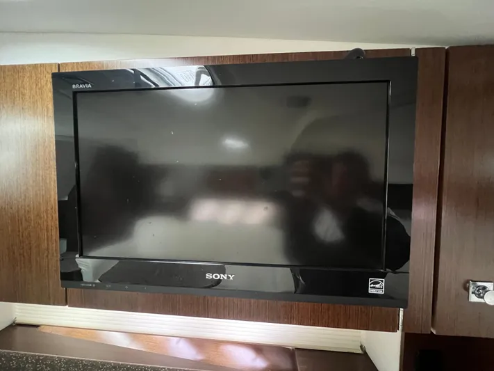  Yacht Photos Pics Sony Bravia TV mounted in 2012 Cruisers Yachts 350 Express interior.