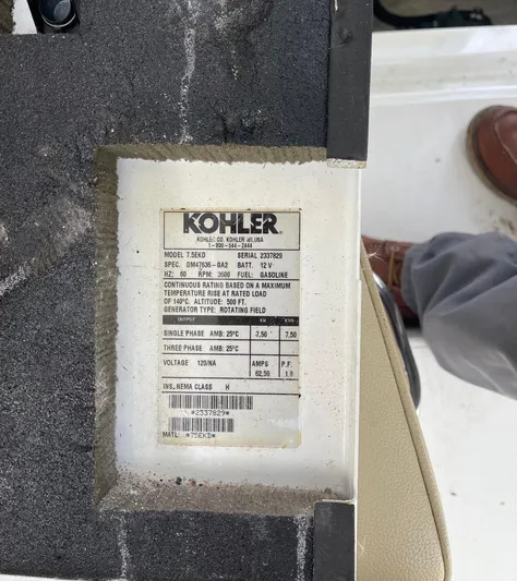  Yacht Photos Pics Kohler generator label on 2012 Cruisers Yachts 350 Express, showing specifications and model details.