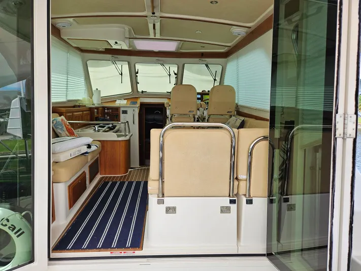 Liberty Call Yacht Photos Pics Looking forward from the cockpit with the Oceanair shades and canvas on the front windows