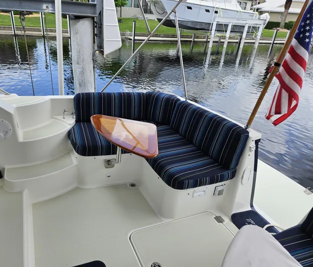 Liberty Call Yacht Photos Pics Cockpit, Starboard side with custom Sunbrella upholstery