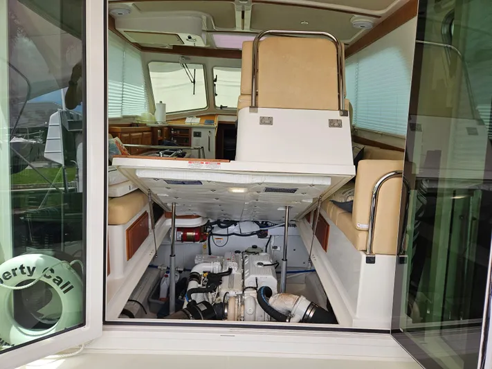 Liberty Call Yacht Photos Pics Electric lift for salon floor to access the engine compartment