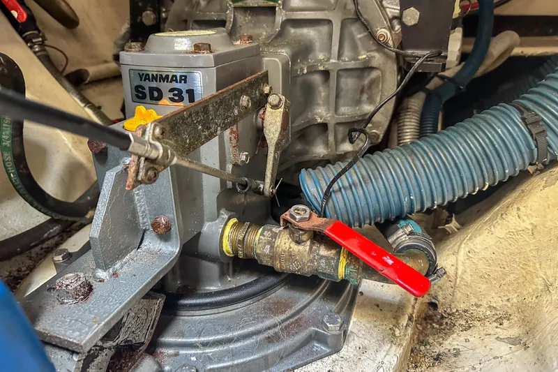 Mystic Yacht Photos Pics Engine compartment of a 2001 Privilege 435 with Yanmar SD 31 component.